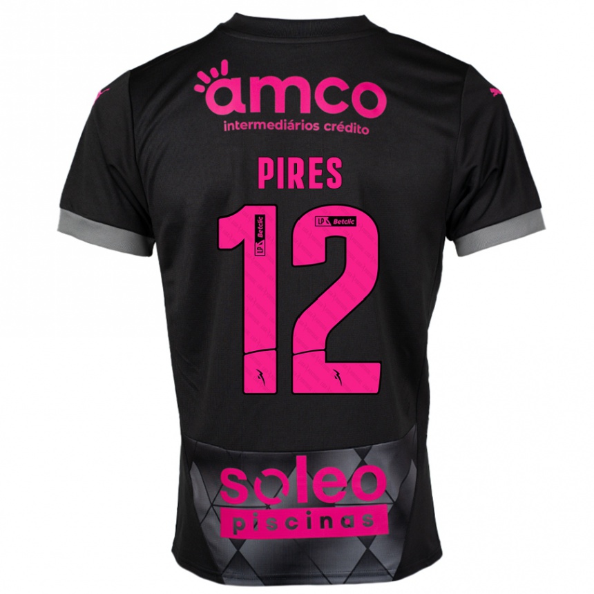 Kids Football Hugo Pires #12 Black Pink Away Jersey 2024/25 T-Shirt