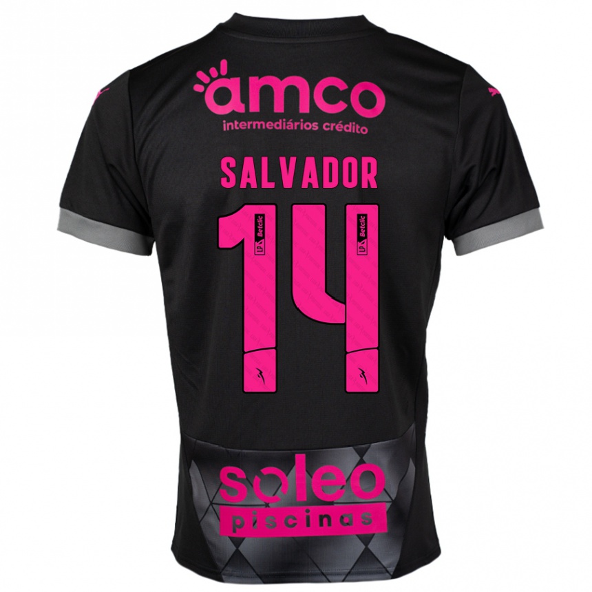 Kids Football João Salvador #14 Black Pink Away Jersey 2024/25 T-Shirt