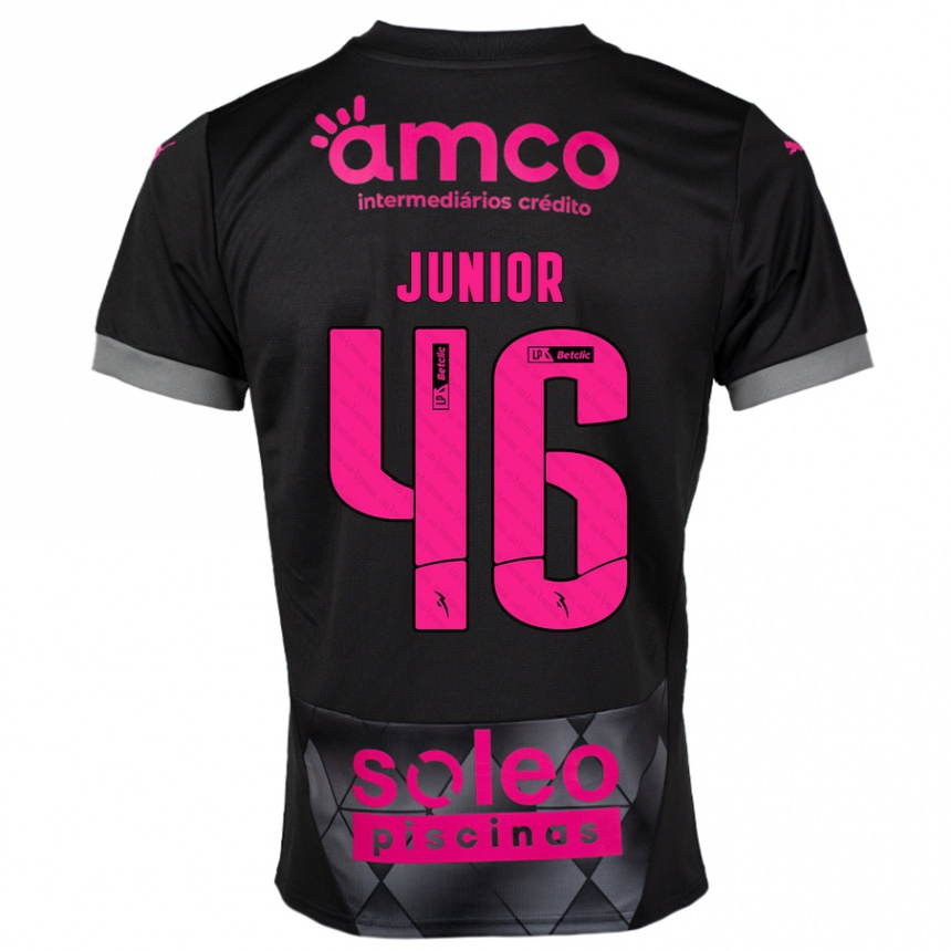 Kids Football Mário Junior #46 Black Pink Away Jersey 2024/25 T-Shirt