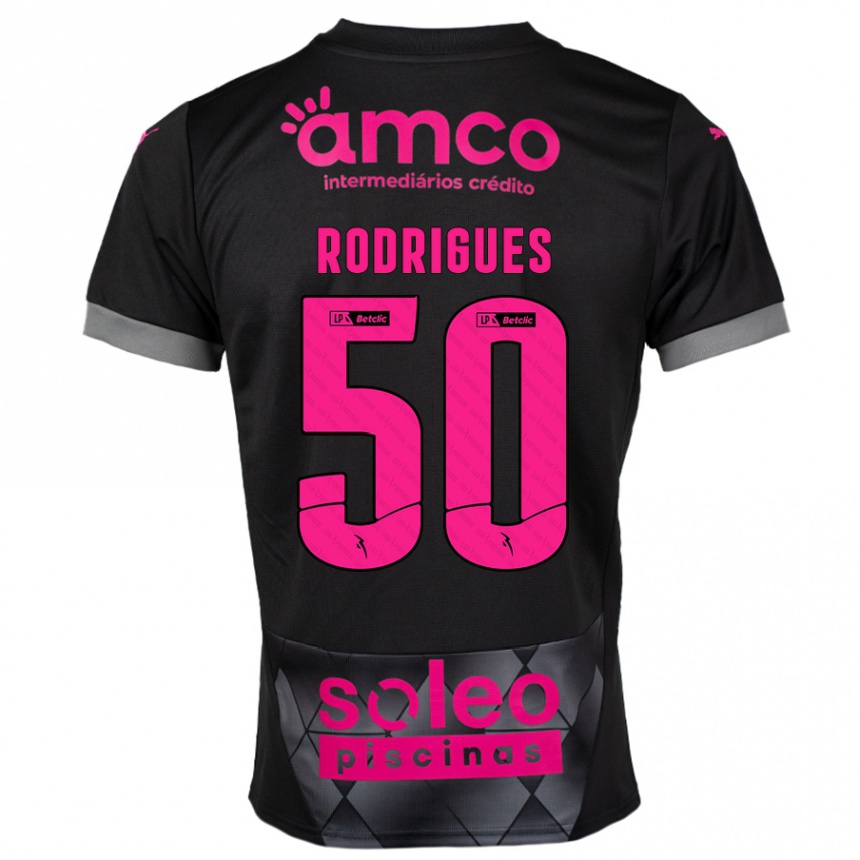 Kids Football Diego Rodrigues #50 Black Pink Away Jersey 2024/25 T-Shirt