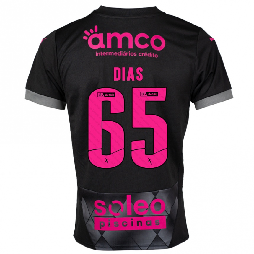 Kids Football Leandro Dias #65 Black Pink Away Jersey 2024/25 T-Shirt