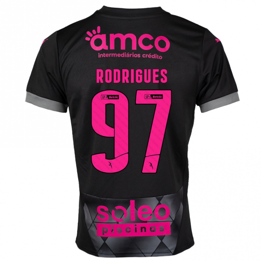 Kids Football Dinis Rodrigues #97 Black Pink Away Jersey 2024/25 T-Shirt