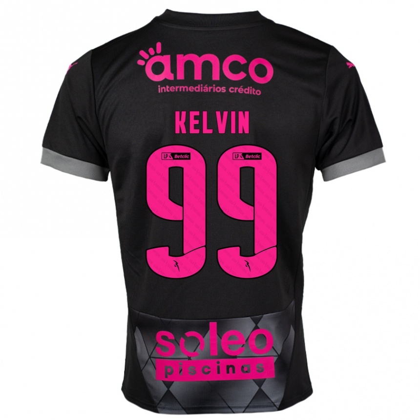 Kids Football Kauan Kelvin #99 Black Pink Away Jersey 2024/25 T-Shirt