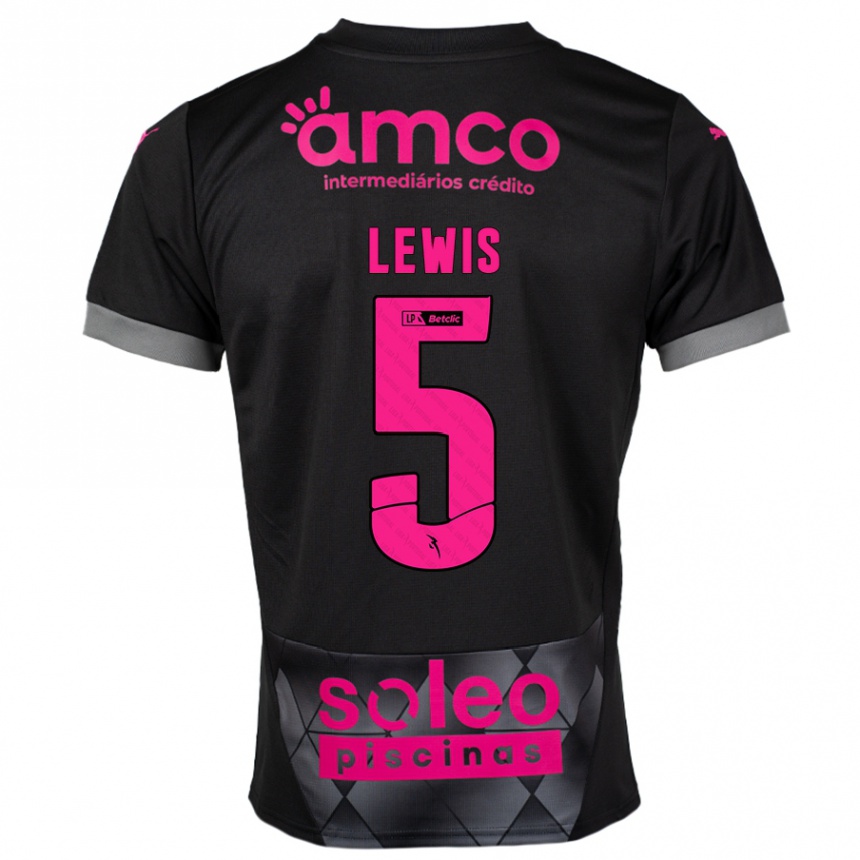 Kids Football Leah Lewis #5 Black Pink Away Jersey 2024/25 T-Shirt