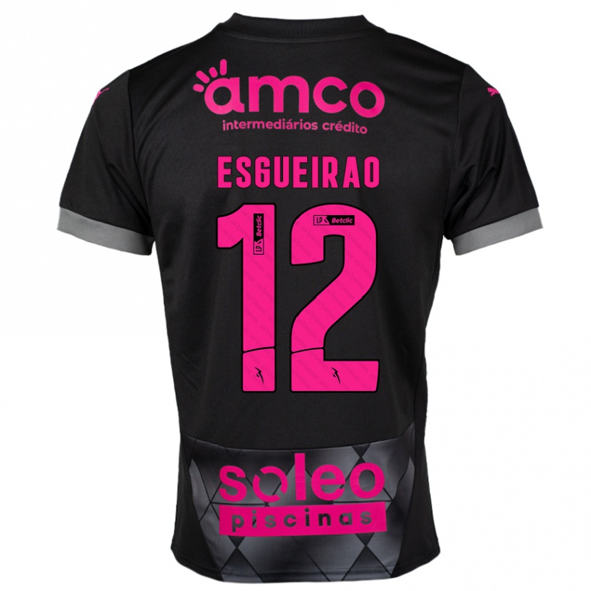 Kids Football Íris Esgueirão #12 Black Pink Away Jersey 2024/25 T-Shirt