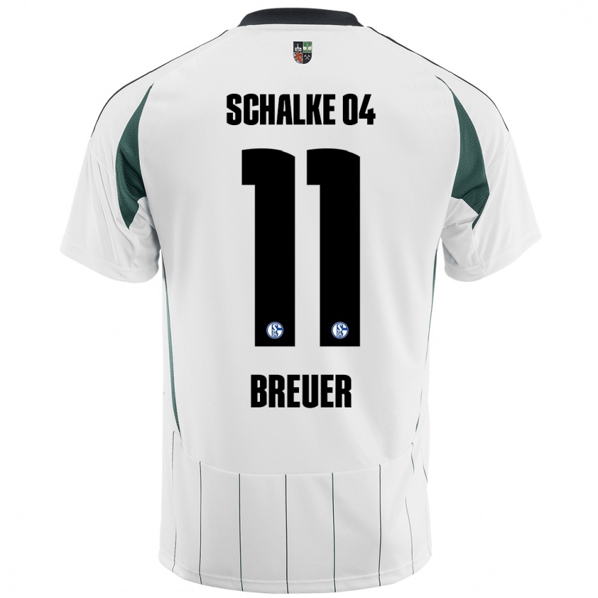 Kids Football Simon Breuer #11 White Green Away Jersey 2024/25 T-Shirt