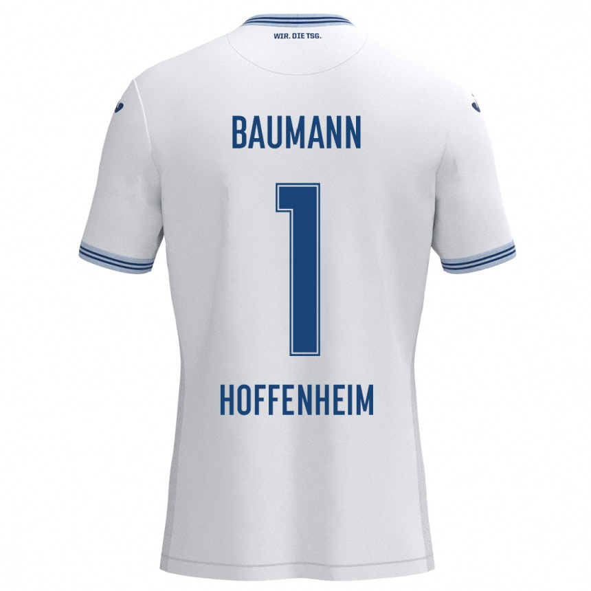 Kids Football Oliver Baumann #1 White Blue Away Jersey 2024/25 T-Shirt