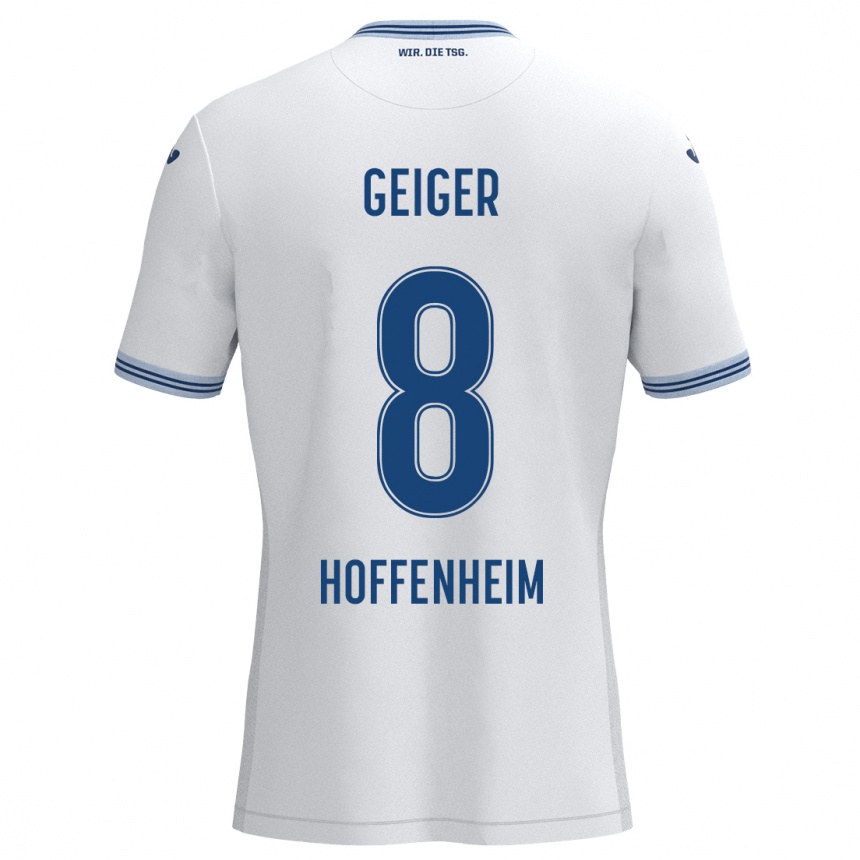 Kids Football Dennis Geiger #8 White Blue Away Jersey 2024/25 T-Shirt