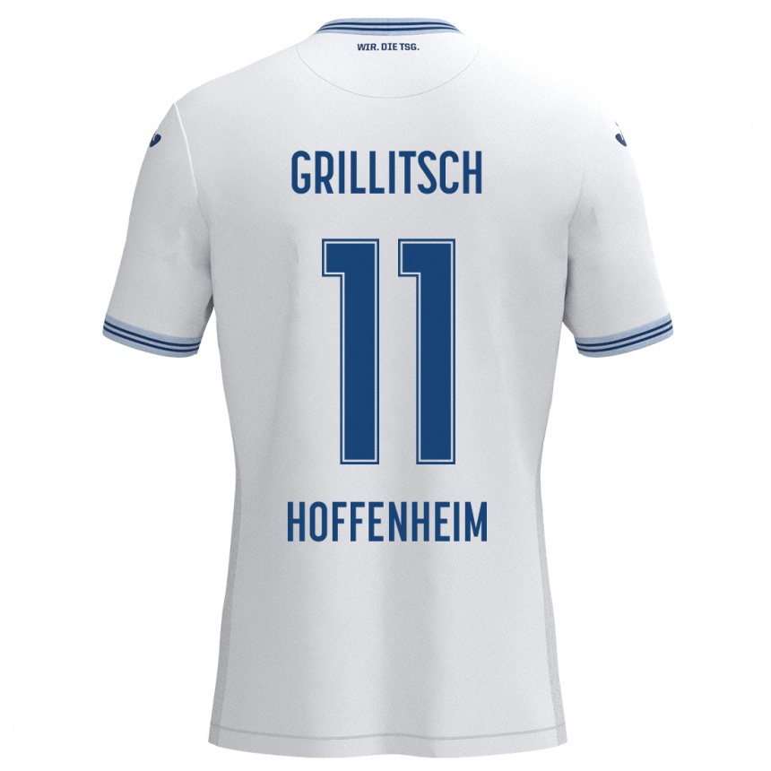 Kids Football Florian Grillitsch #11 White Blue Away Jersey 2024/25 T-Shirt