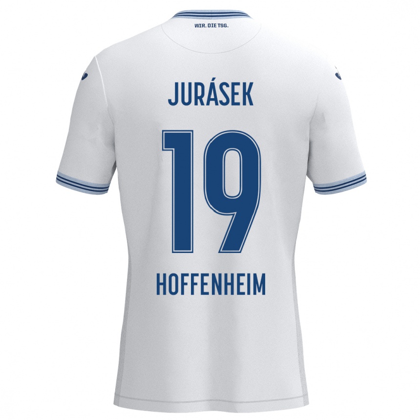 Kids Football David Jurásek #19 White Blue Away Jersey 2024/25 T-Shirt