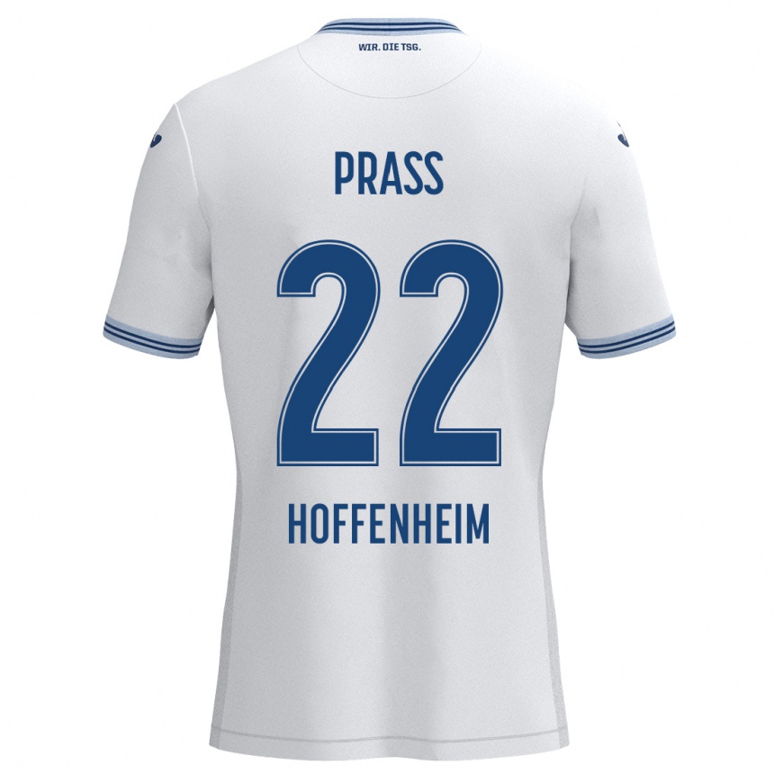 Kids Football Alexander Prass #22 White Blue Away Jersey 2024/25 T-Shirt