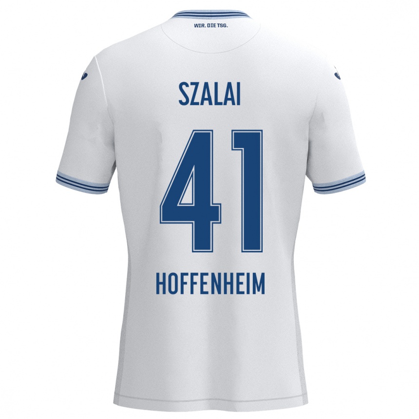 Kids Football Attila Szalai #41 White Blue Away Jersey 2024/25 T-Shirt