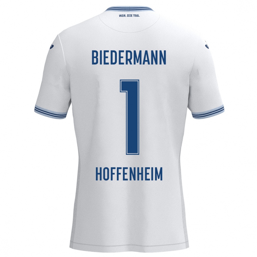 Kids Football Nico Biedermann #1 White Blue Away Jersey 2024/25 T-Shirt