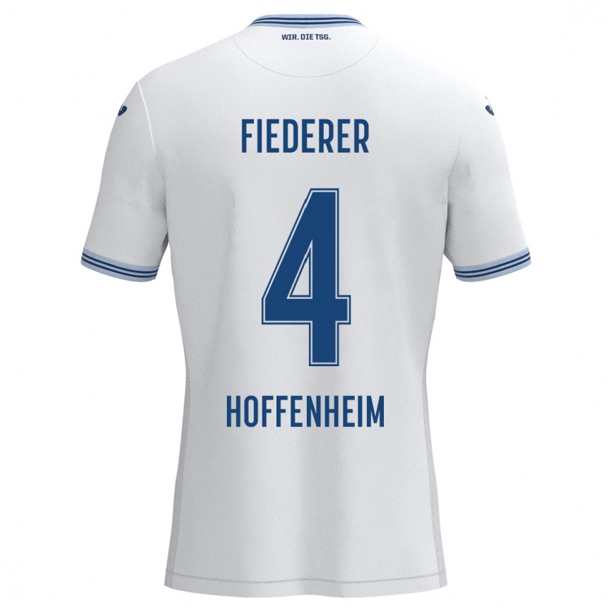 Kids Football Tom Fiederer #4 White Blue Away Jersey 2024/25 T-Shirt