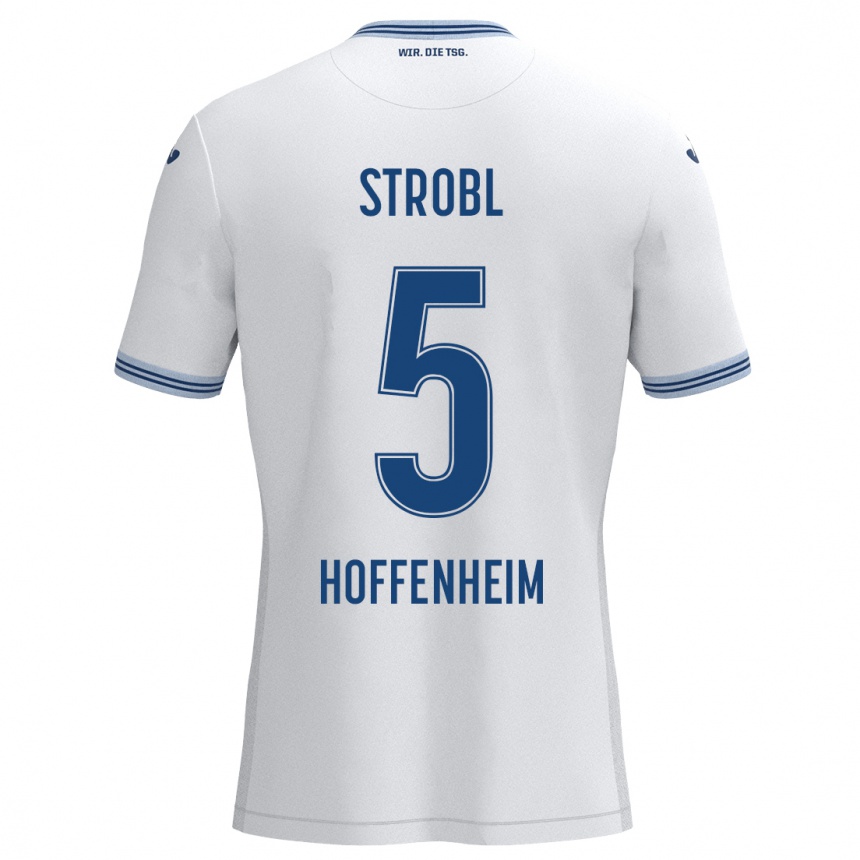 Kids Football Lars Strobl #5 White Blue Away Jersey 2024/25 T-Shirt