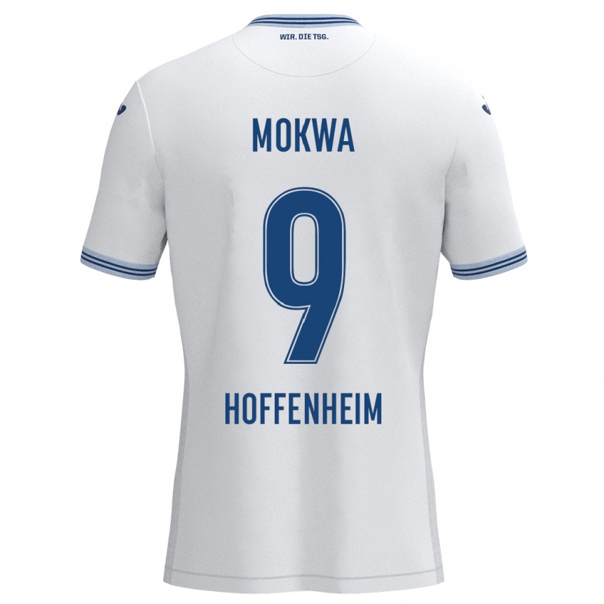 Kids Football David Mokwa #9 White Blue Away Jersey 2024/25 T-Shirt