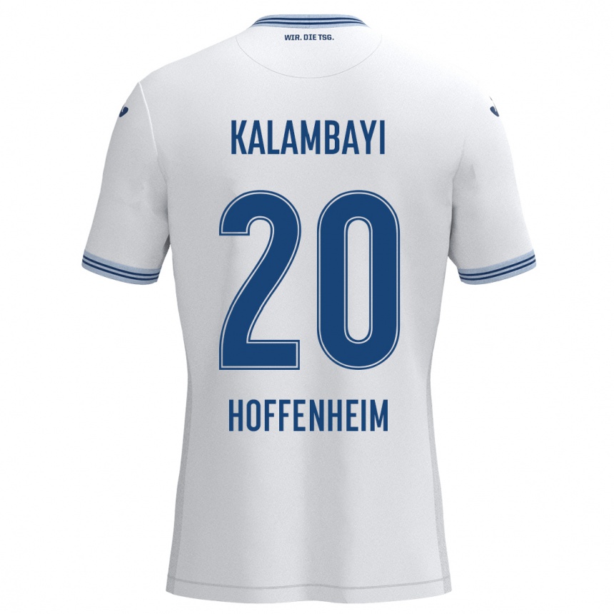 Kids Football Simon Kalambayi #20 White Blue Away Jersey 2024/25 T-Shirt