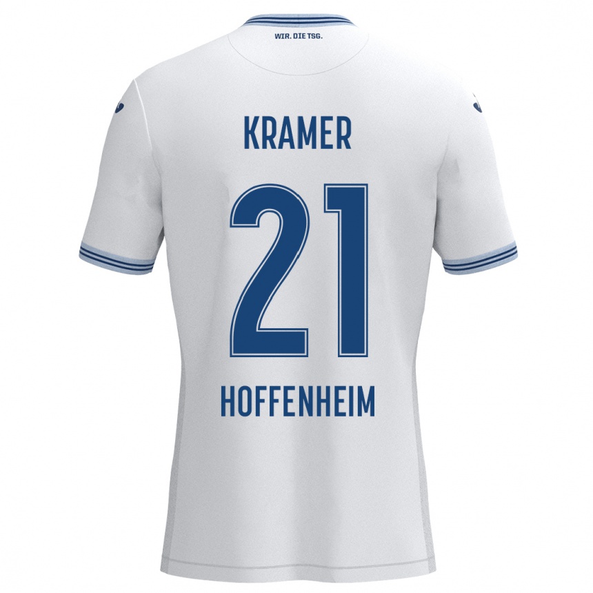 Kids Football Emil Kramer #21 White Blue Away Jersey 2024/25 T-Shirt