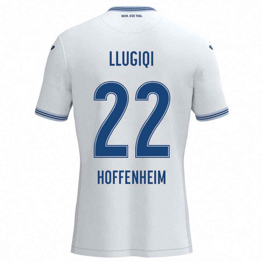 Kids Football Arian Llugiqi #22 White Blue Away Jersey 2024/25 T-Shirt