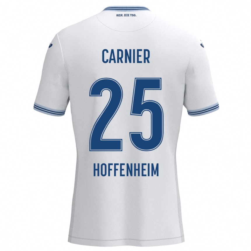 Kids Football Alekseï Carnier #25 White Blue Away Jersey 2024/25 T-Shirt