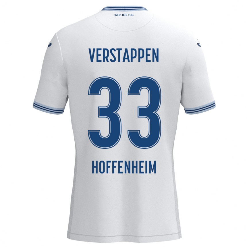 Kids Football Eric Verstappen #33 White Blue Away Jersey 2024/25 T-Shirt