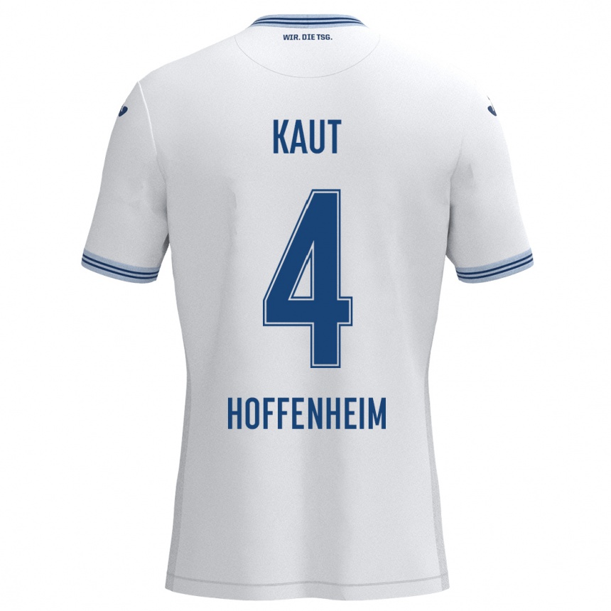 Kids Football Lisann Kaut #4 White Blue Away Jersey 2024/25 T-Shirt