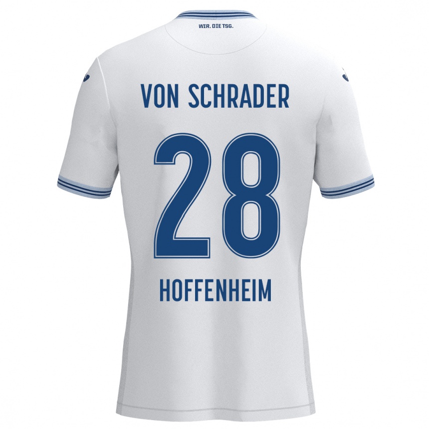 Kids Football Lina Von Schrader #28 White Blue Away Jersey 2024/25 T-Shirt