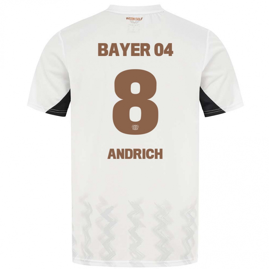 Kids Football Robert Andrich #8 White Black Away Jersey 2024/25 T-Shirt