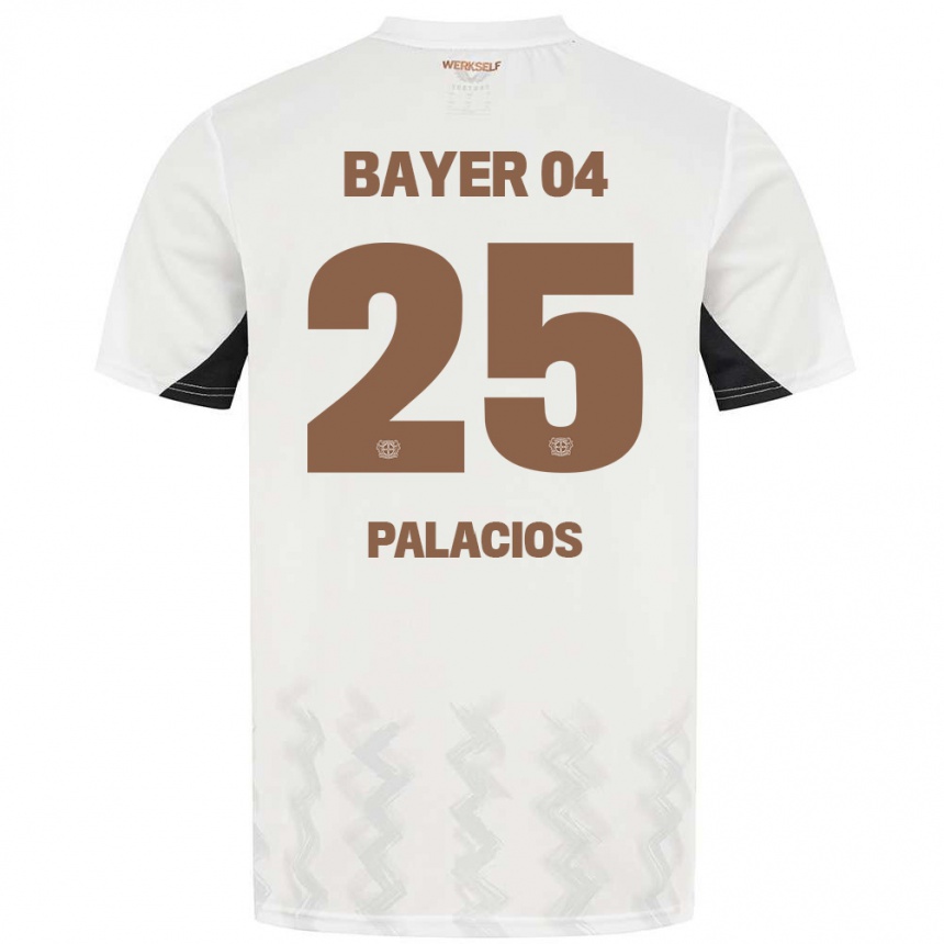 Kids Football Exequiel Palacios #25 White Black Away Jersey 2024/25 T-Shirt