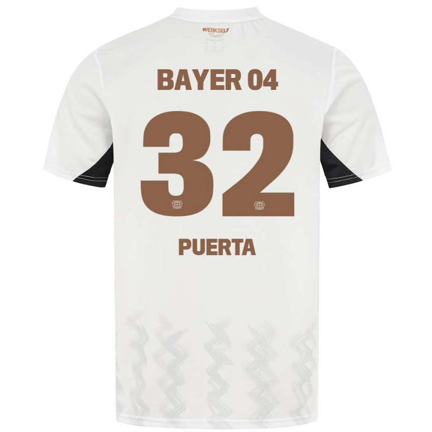 Kids Football Gustavo Puerta #32 White Black Away Jersey 2024/25 T-Shirt