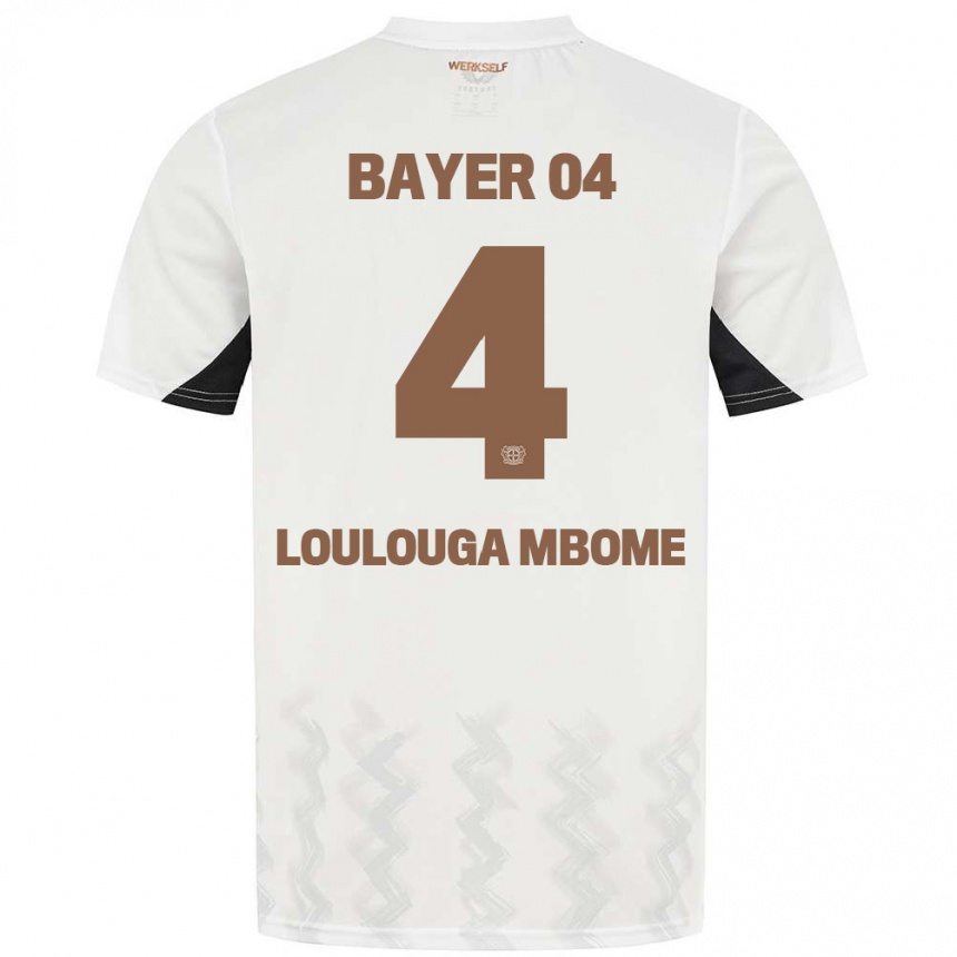 Kids Football Adrien Loulouga Mbome #4 White Black Away Jersey 2024/25 T-Shirt