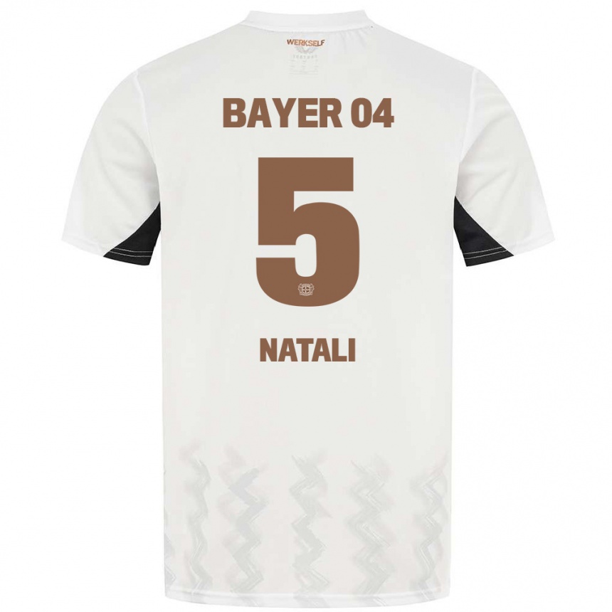 Kids Football Andrea Natali #5 White Black Away Jersey 2024/25 T-Shirt