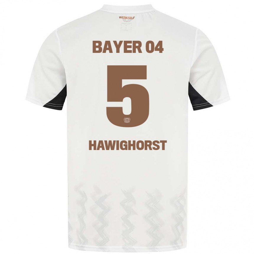 Kids Football Ben Hawighorst #5 White Black Away Jersey 2024/25 T-Shirt