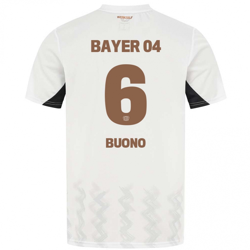 Kids Football Francesco Buono #6 White Black Away Jersey 2024/25 T-Shirt