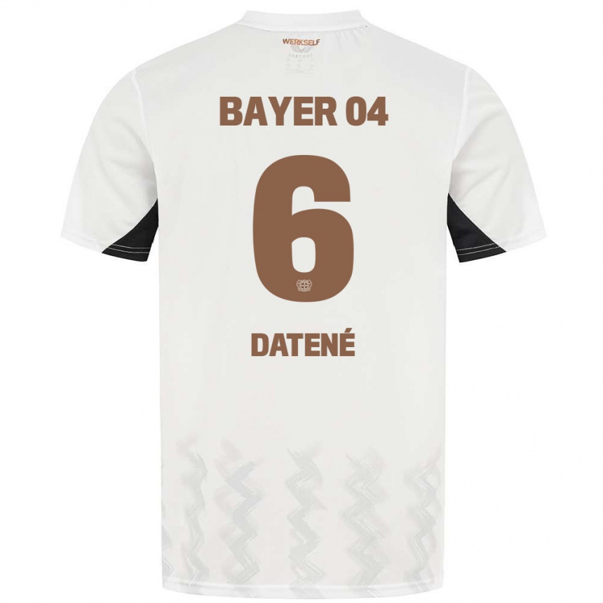 Kids Football Elia Datené #6 White Black Away Jersey 2024/25 T-Shirt