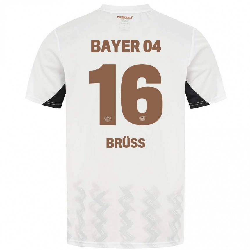 Kids Football Tom Brüss #16 White Black Away Jersey 2024/25 T-Shirt