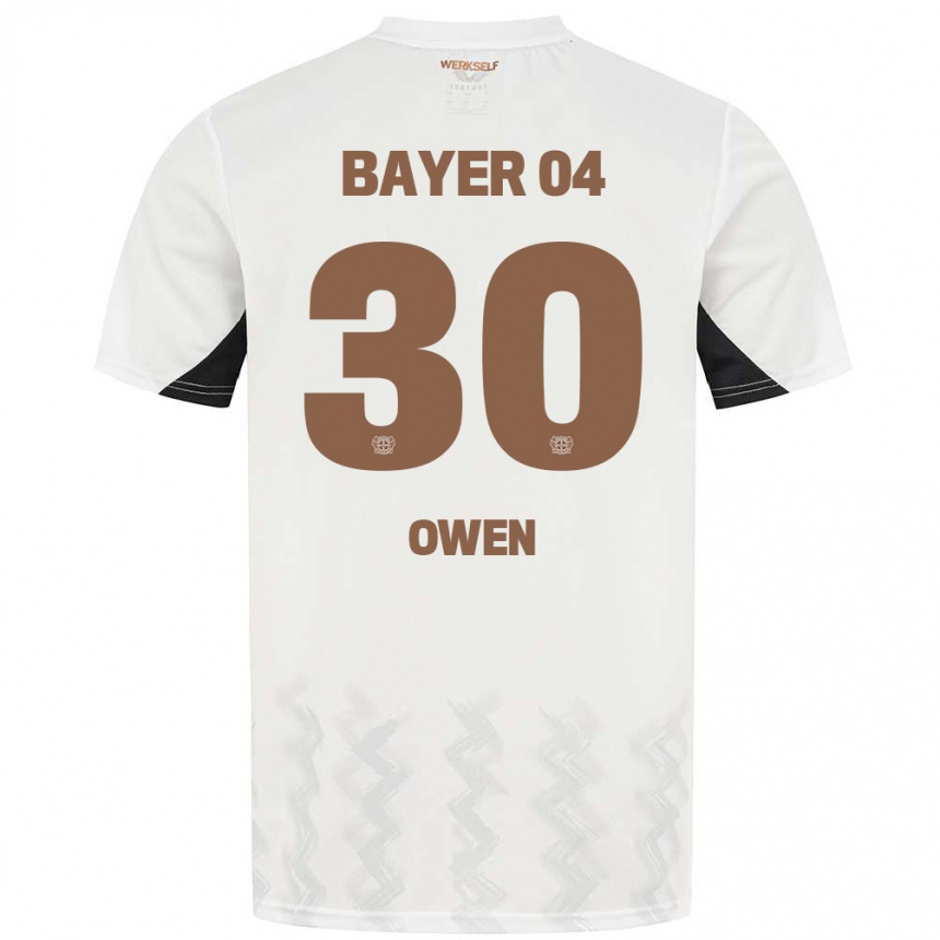 Kids Football Emmanuel Owen #30 White Black Away Jersey 2024/25 T-Shirt