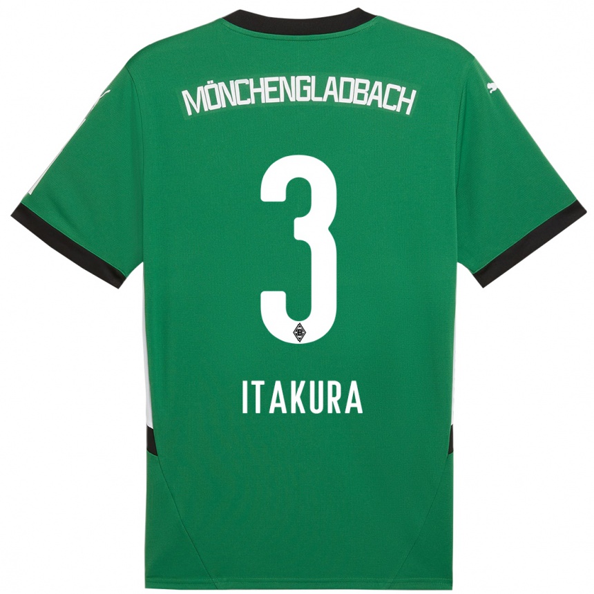 Kids Football Ko Itakura #3 Green White Away Jersey 2024/25 T-Shirt