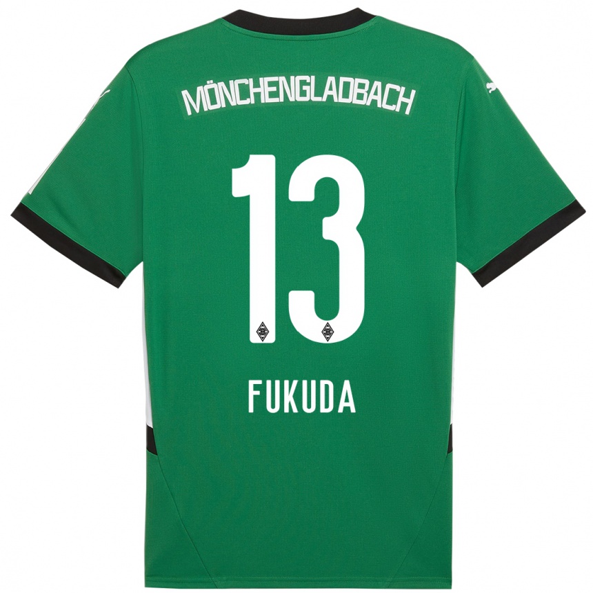 Kids Football Shio Fukuda #13 Green White Away Jersey 2024/25 T-Shirt