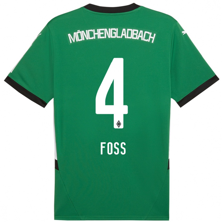 Kids Football Jonathan Foss #4 Green White Away Jersey 2024/25 T-Shirt