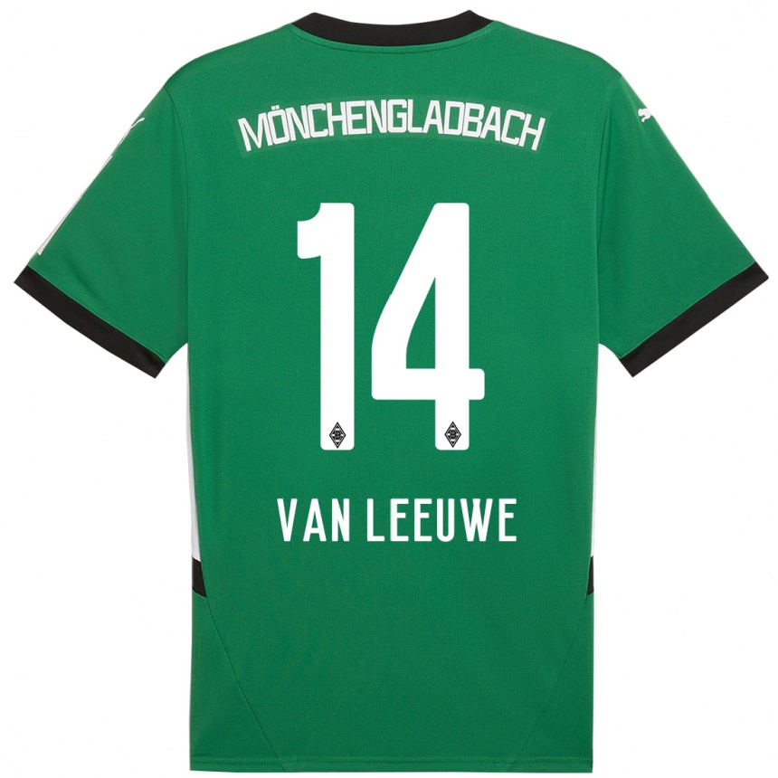 Kids Football Kyra Van Leeuwe #14 Green White Away Jersey 2024/25 T-Shirt