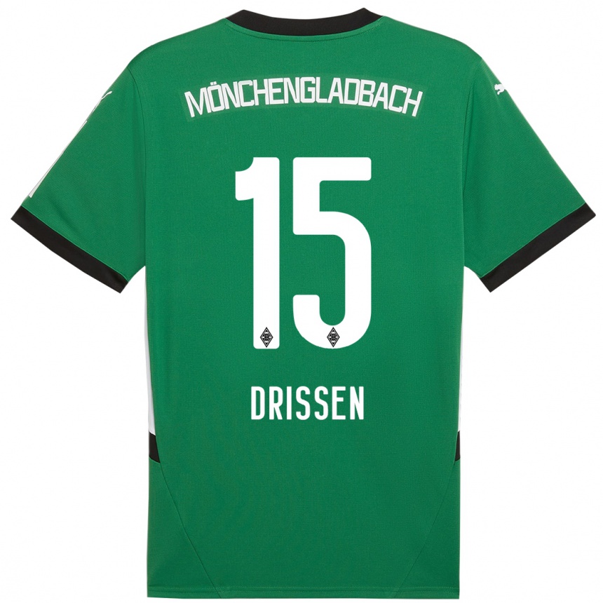 Kids Football Sam Drissen #15 Green White Away Jersey 2024/25 T-Shirt