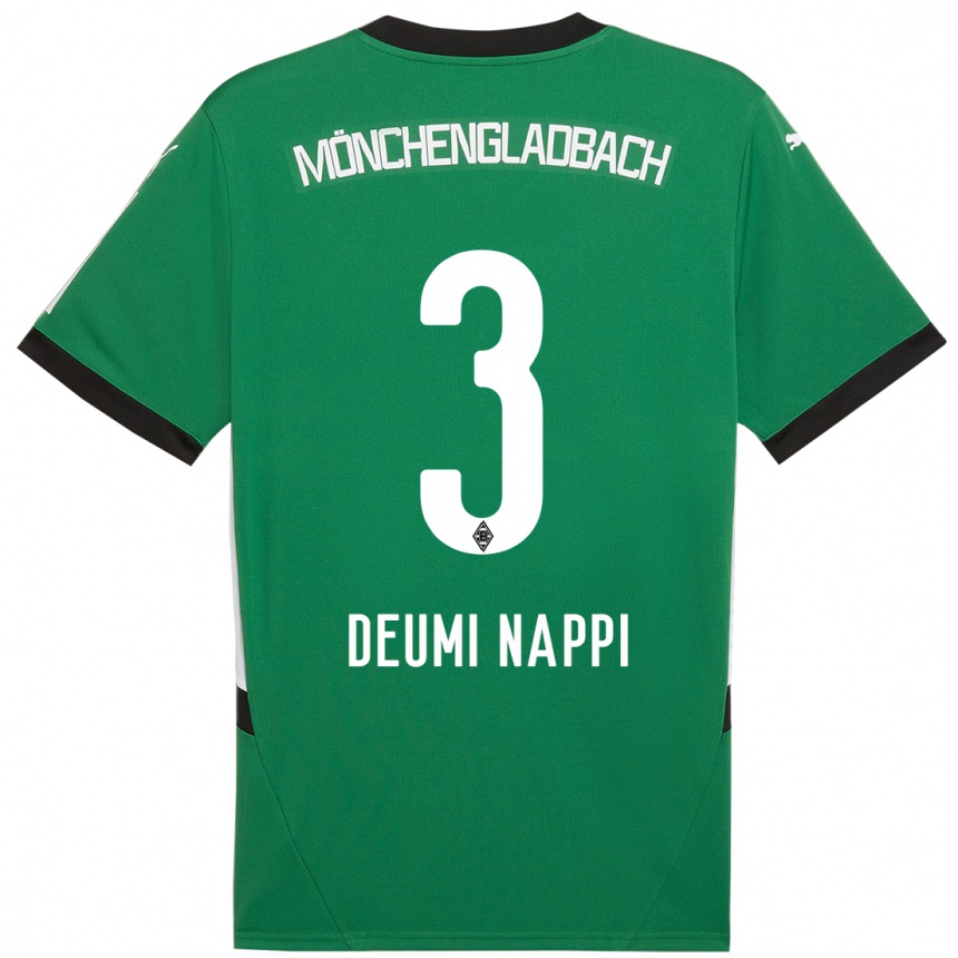 Kids Football Dimitrie Deumi Nappi #3 Green White Away Jersey 2024/25 T-Shirt