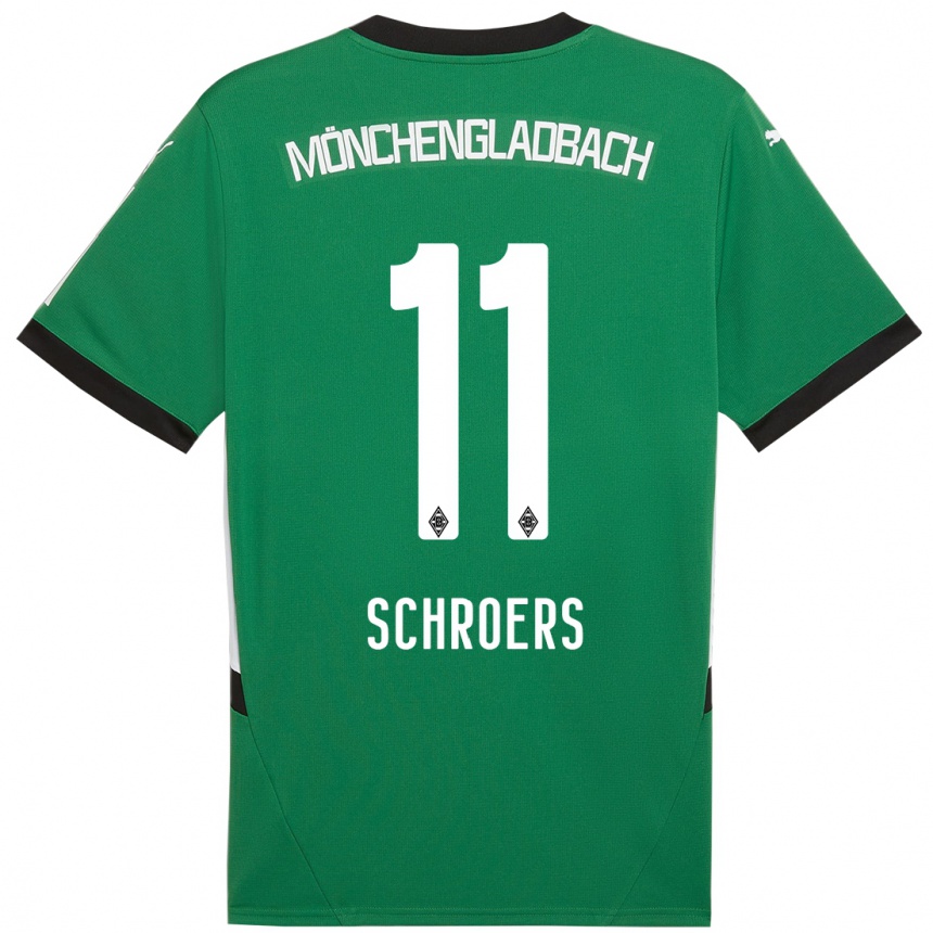 Kids Football Mika Schroers #11 Green White Away Jersey 2024/25 T-Shirt