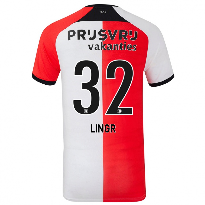 Men Football Ondrej Lingr #32 Red White Home Jersey 2024/25 T-Shirt