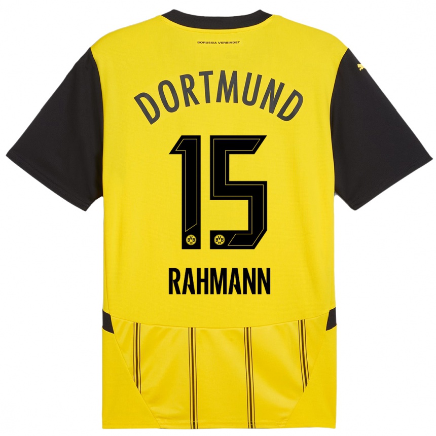 Men Football Luke Rahmann #15 Yellow Black Home Jersey 2024/25 T-Shirt