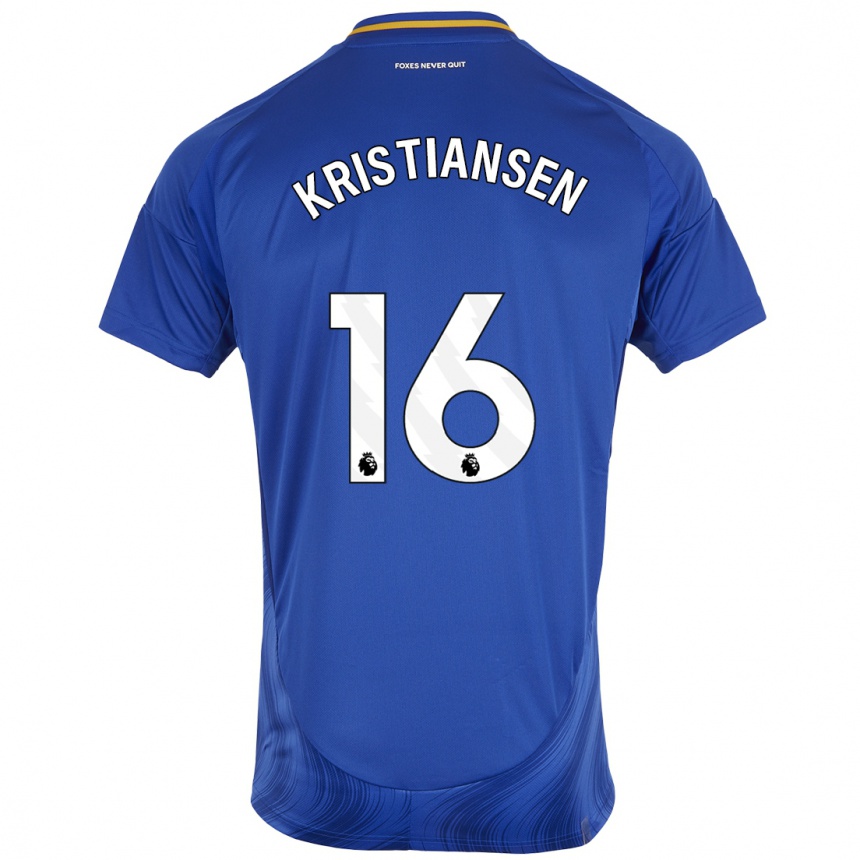 Men Football Victor Kristiansen #16 Blue White Home Jersey 2024/25 T-Shirt