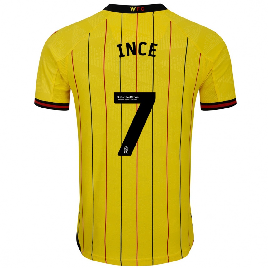 Men Football Tom Ince #7 Yellow Black Home Jersey 2024/25 T-Shirt