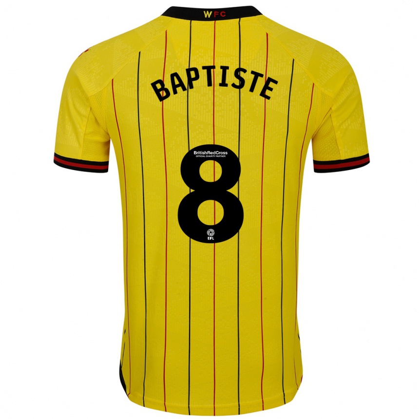 Men Football Bianca Baptiste #8 Yellow Black Home Jersey 2024/25 T-Shirt