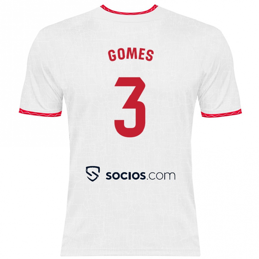 Men Football Diana Gomes #3 White Red Home Jersey 2024/25 T-Shirt